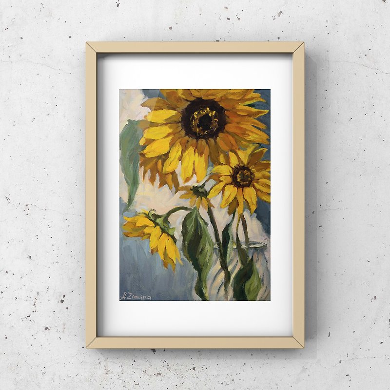 Sunflower painting, original floral oil painting, sunflowers wall art