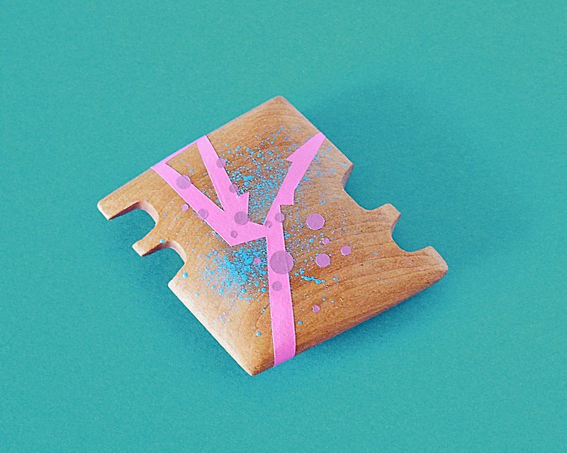 Small Abstract Vanity Hand Mirror (pink & sky blue) kagi - อุปกรณ์แต่งหน้า/กระจก/หวี - ไม้ สึชมพู