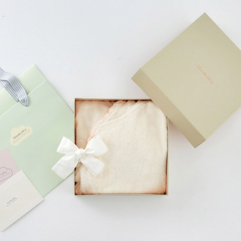 [Gift Box Set] Baby Organic Cotton Dual-Purpose Bathrobe/Wrap (Shell Embroidery/Made in Japan) - Bibs - Cotton & Hemp White