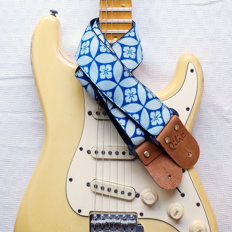 Flower indigo Guitar Strap - Guitars & Music Instruments - Genuine Leather Blue