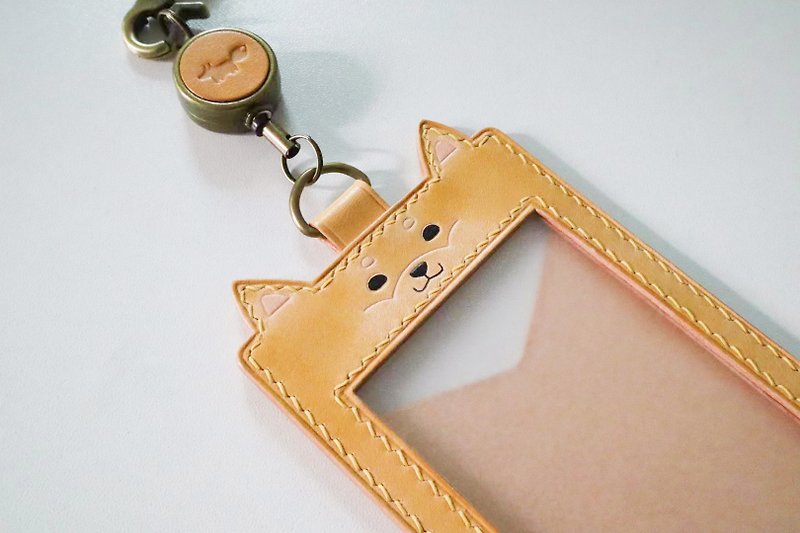 Shiba Inu Leather ID Card Holder/Identification Card Holder with Lanyard Retractable Customized Gift
