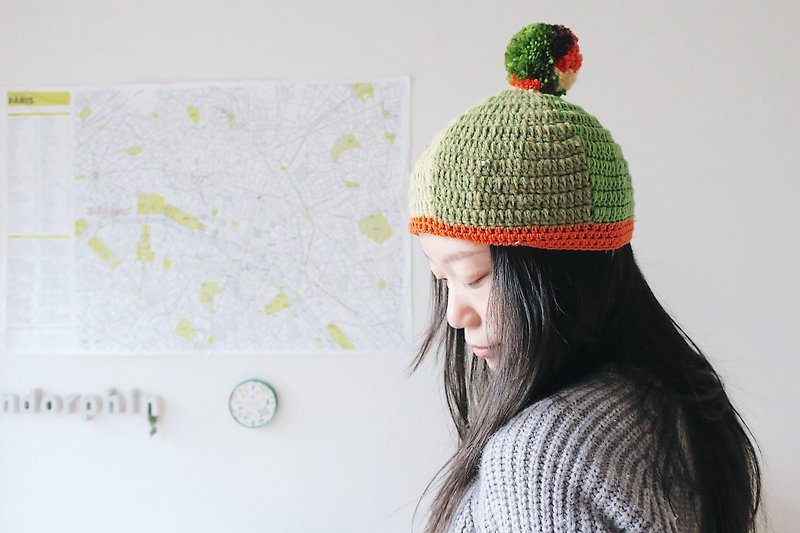 【Endorphin】 hand-knit hat - หมวก - ขนแกะ สีเขียว
