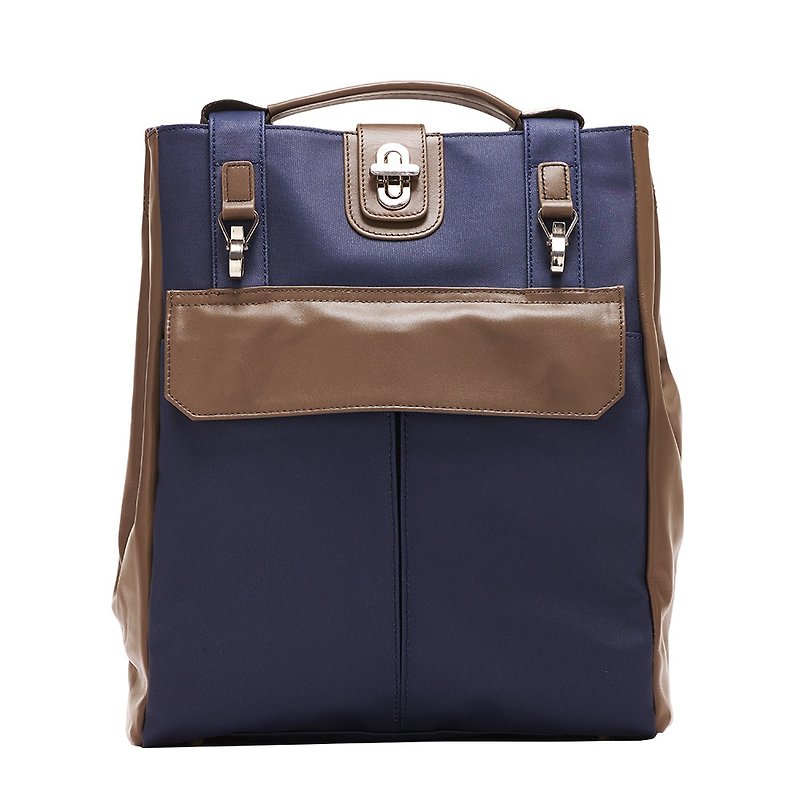 1989 | Chen Che bag | 14-inch three-purpose bag | Canvas with leather | Retro twist lock - Backpacks - Other Materials Blue