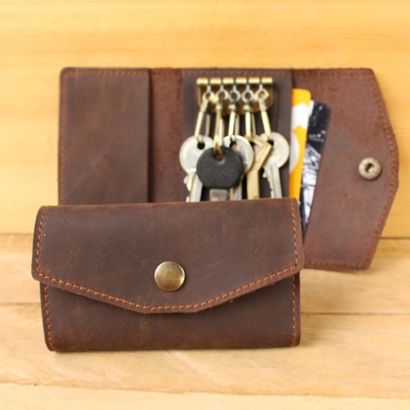 Key Case - H2 สีน้ำตาลเข้ม / Key Holder / Key Ring / Key Bag (Genuine Cow Leather) - ที่ห้อยกุญแจ - หนังแท้ 