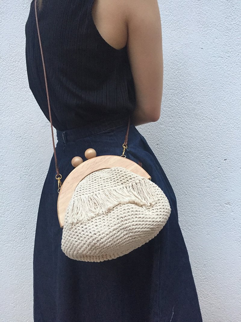 crochet cross body bag - Messenger Bags & Sling Bags - Cotton & Hemp White