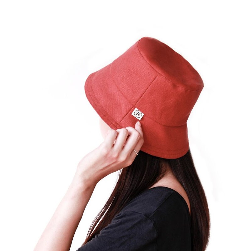 【漁夫帽】- 時光鏽色 - 帽子 - 棉．麻 紅色