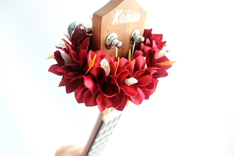 尤克里里专用的缎带饰品 烏克麗麗 尤克里里背带 九重葛 吉他吊飾 - 吉他配件 - 棉．麻 紅色