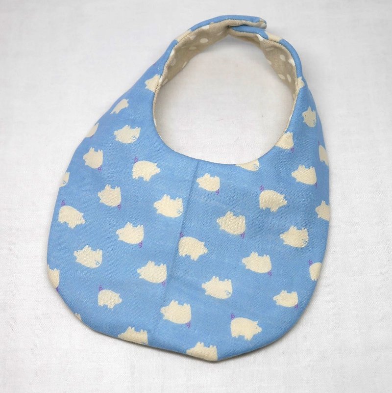 Japanese Handmade 8-layer- gauze Baby Bib / pig blue