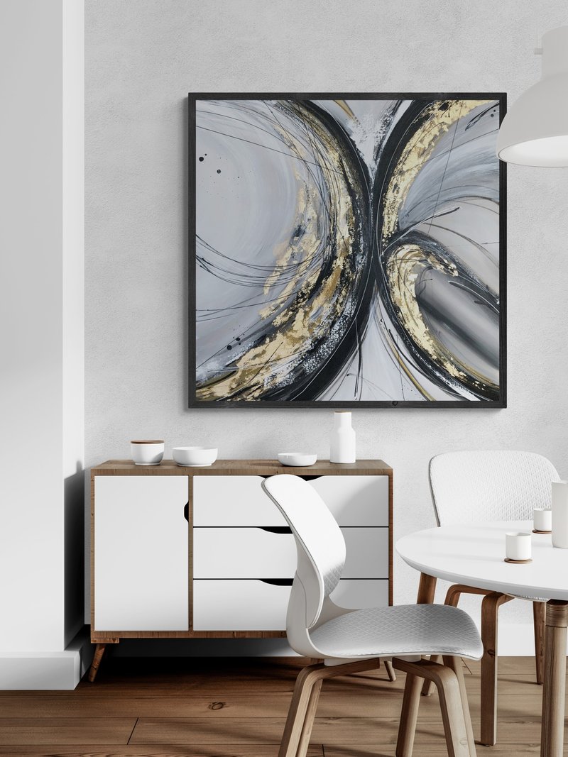 Abstract black gold oil painting on canvas painting Wall Ar for Living room - Wall Décor - Cotton & Hemp Black