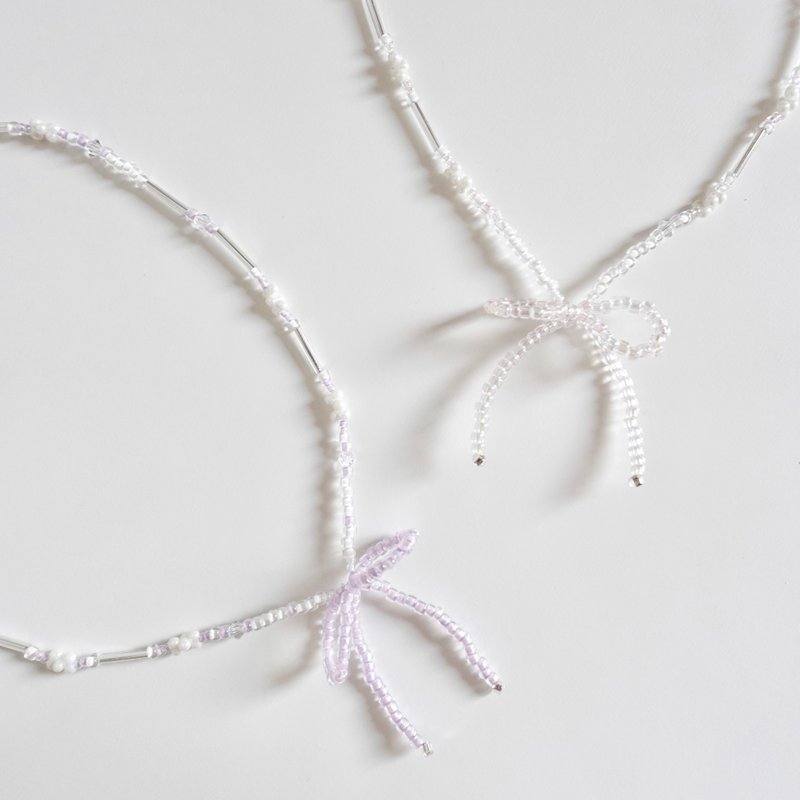 Lily Valley Sweet Bow | Handmade Beaded Necklace - Necklaces - Semi-Precious Stones White