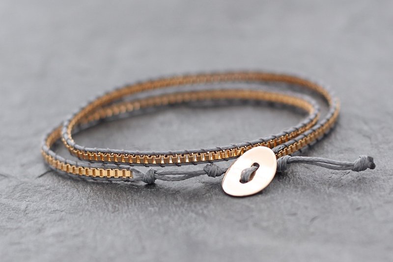 Grey Petite Skinny Wrap Bracelet Short Necklaces Copper Chain - Bracelets - Cotton & Hemp Gold