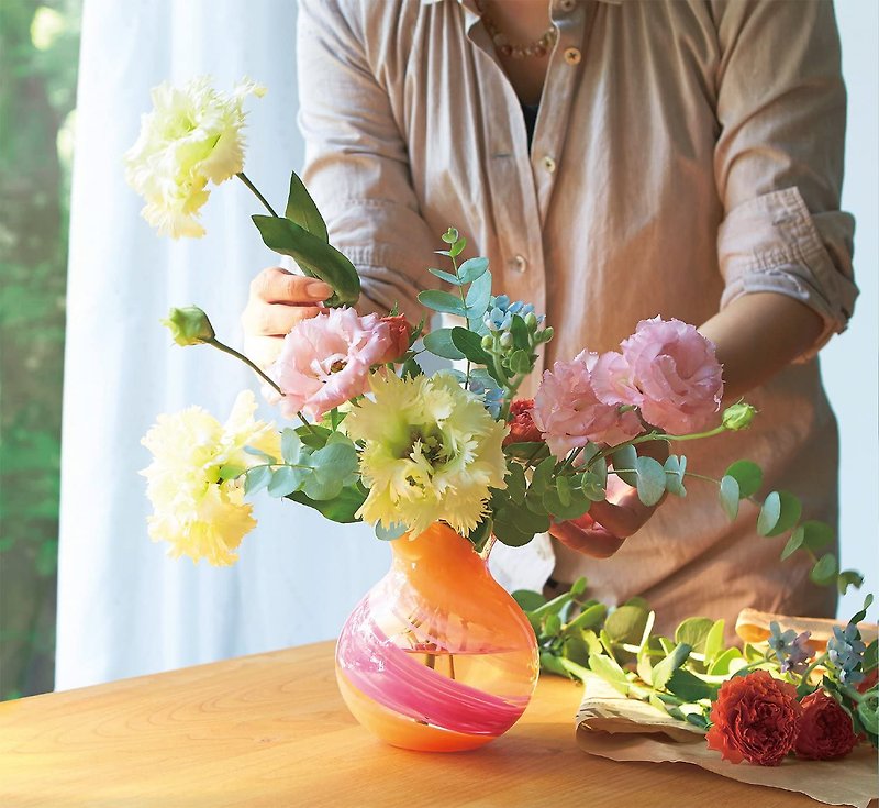 日本つがる手作りフラワーデュードロップ花瓶/合計2色 - 花瓶・植木鉢 - ガラス オレンジ