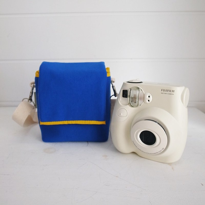 hairmo plain simple zipper camera bag-sapphire blue + D yellow (monocular/type monocular/polaroid) - Camera Bags & Camera Cases - Cotton & Hemp Blue
