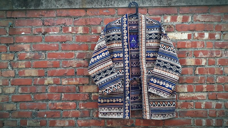 AMIN'S SHINY WORLD handmade custom KIMONO color geometry ethnic totem blouse coat coat - เสื้อโค้ทผู้ชาย - ผ้าฝ้าย/ผ้าลินิน หลากหลายสี