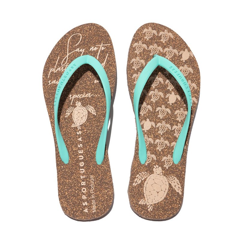 TURTLE cork flip-flops/flip-flops men's shoes (AS2131-024 Brown/lake green) - รองเท้าแตะ - ไม้ก๊อก 