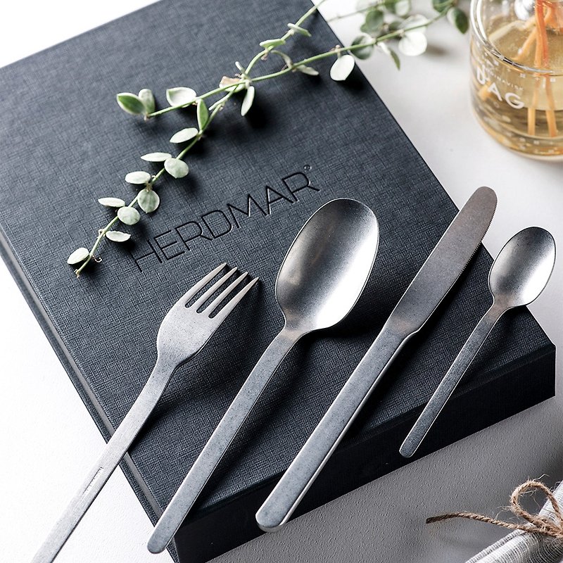 【Portuguese HERDMAR Centennial Tableware Gift Box】 Amsterdam Four-piece Set-Distressed Silver - Cutlery & Flatware - Other Metals 