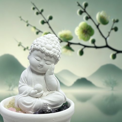 氣度-小蒔光 精油香氛/療癒系公仔/心靈夜燈 2025蛇年 快速出貨 Q版公仔 五行水晶礦石之靜性小佛小盤套組
