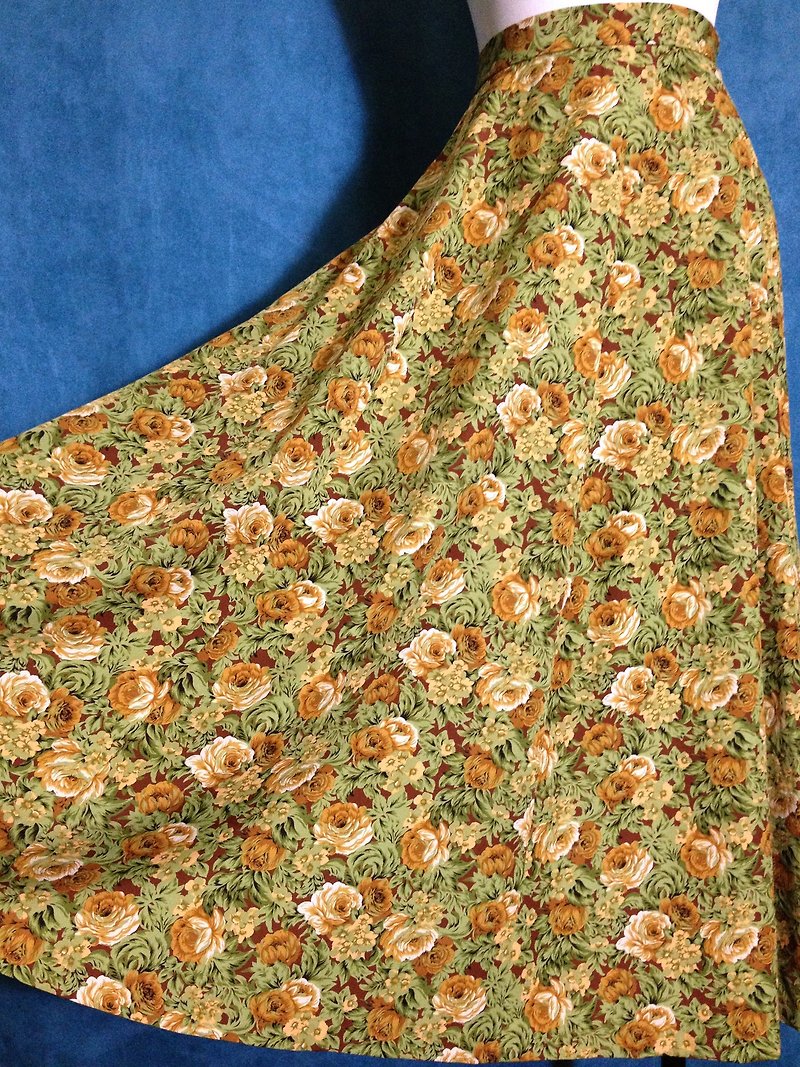 Time ancient [antique skirt / elegant flowers skirt antique skirt] foreign bring back VINTAGE - Women's Shirts - Polyester Green