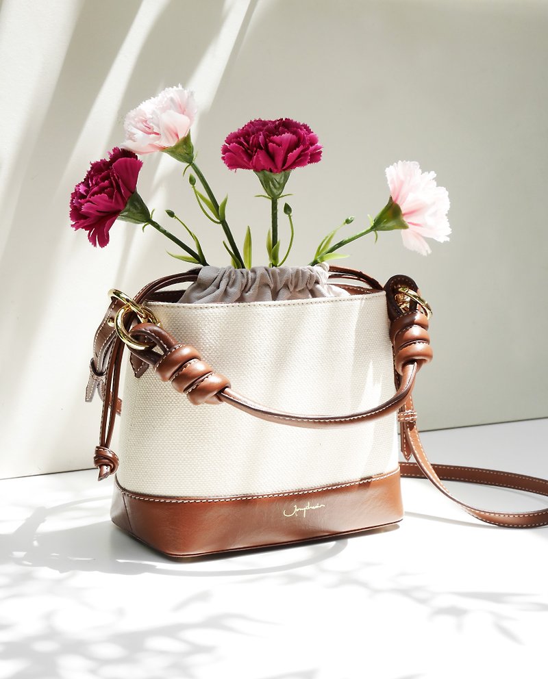 Fuji Bucket Bag in Espresso Canvas - Drawstring Bags - Cotton & Hemp Brown