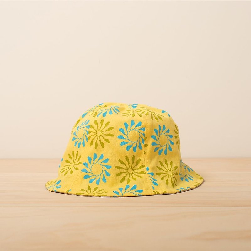 Sun Hat / Black Drongo Circles / Sunny Yellow - หมวก - ผ้าฝ้าย/ผ้าลินิน สีเหลือง