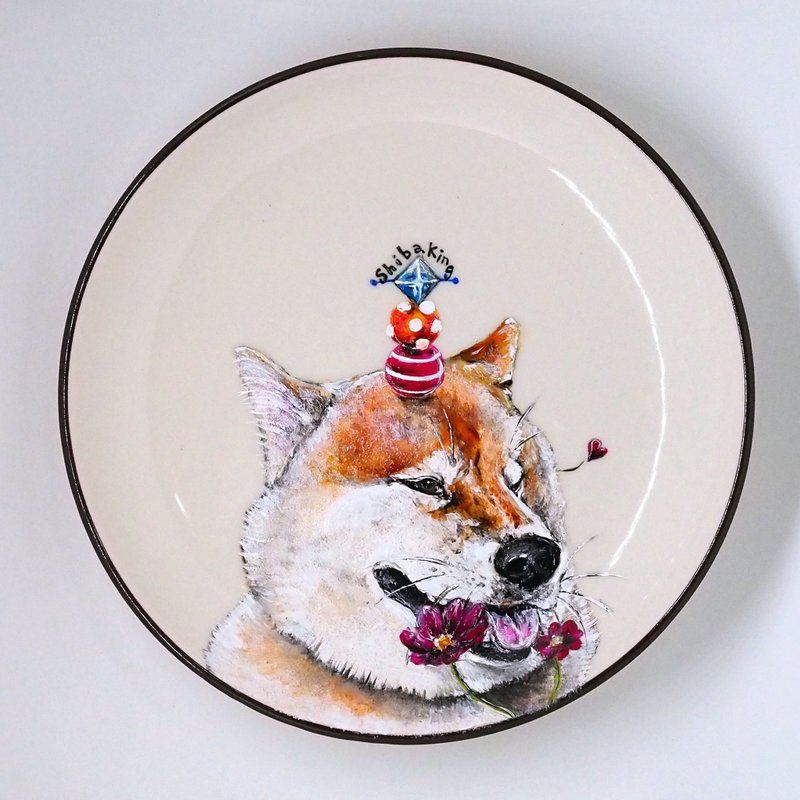 Wall decorative plate / dessert plate series - Shiba ogle part2 - จานเล็ก - เครื่องลายคราม 