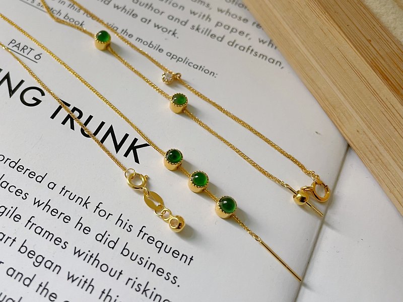 18K pure gold natural Burmese A-grade jadeite pin-type Chopard chain bracelet - Bracelets - Precious Metals Green