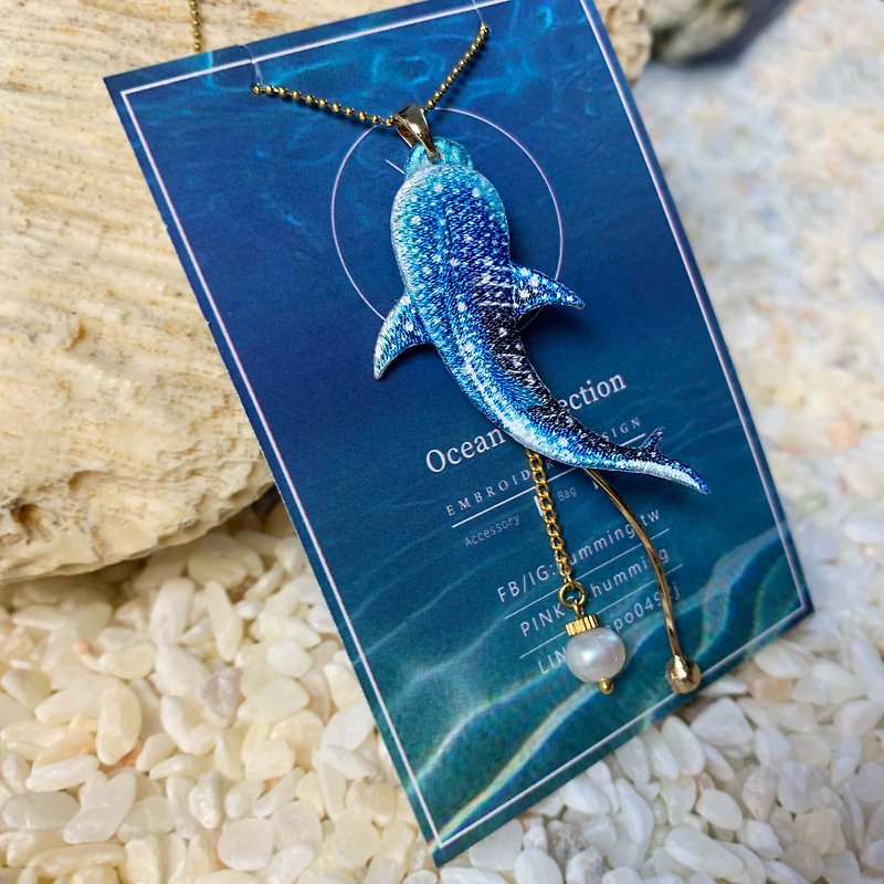 Necklace Whale Shark Brooch Hand Embroidery Customized Pearl Birthday Gift Box Gift Valentine's Day - Necklaces - Thread 