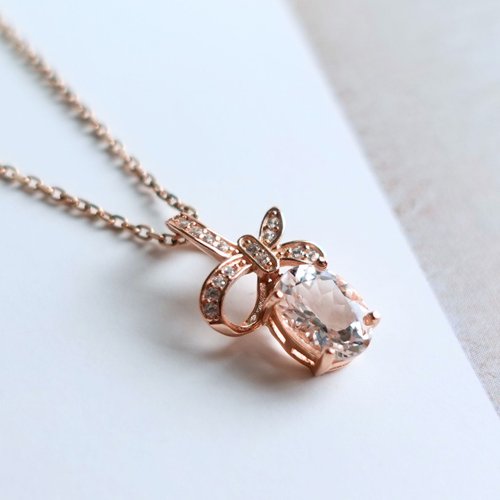 NOW jewelry 粉紅摩根石 氣質粉色光澤 柔美玫瑰金 心輪 純銀項鍊 禮物首選