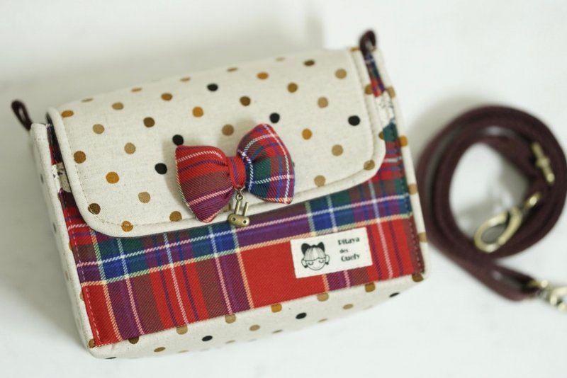 Oversized Camera Bag / Crossbody Bag: Classic Bow, Big Minnie, Japanese Stripes, Wool Red Plaid - Messenger Bags & Sling Bags - Cotton & Hemp Multicolor