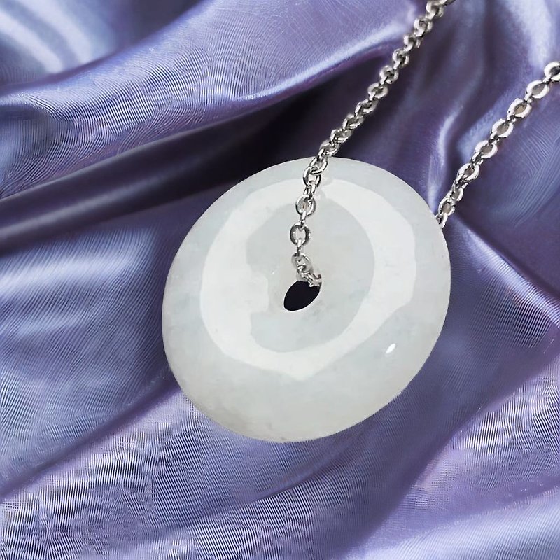 [Wish for Peace] Ice White Jadeite Peace Buckle Necklace | Natural Burmese Jadeite A Grade | Gift - Necklaces - Jade White