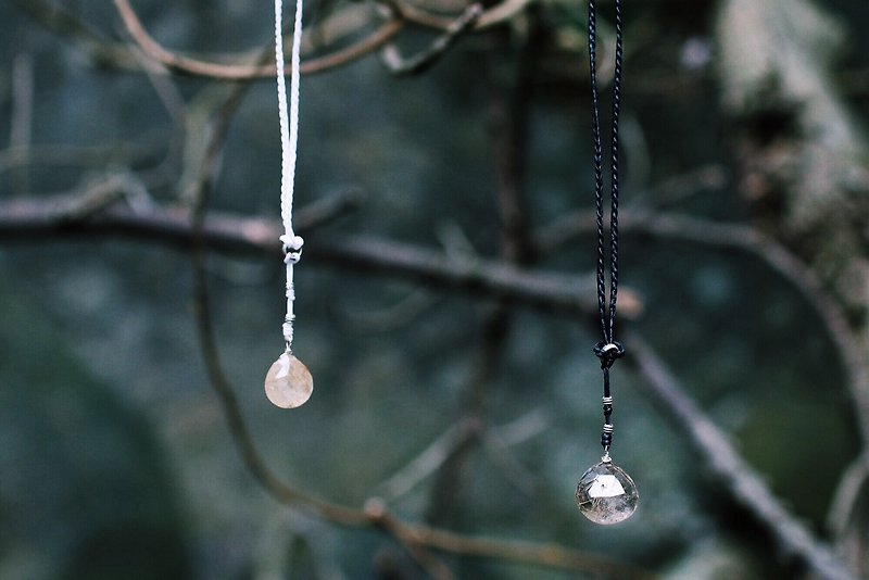 OMAKE cotton rope batik water crystal long chain - black - Necklaces - Gemstone Black