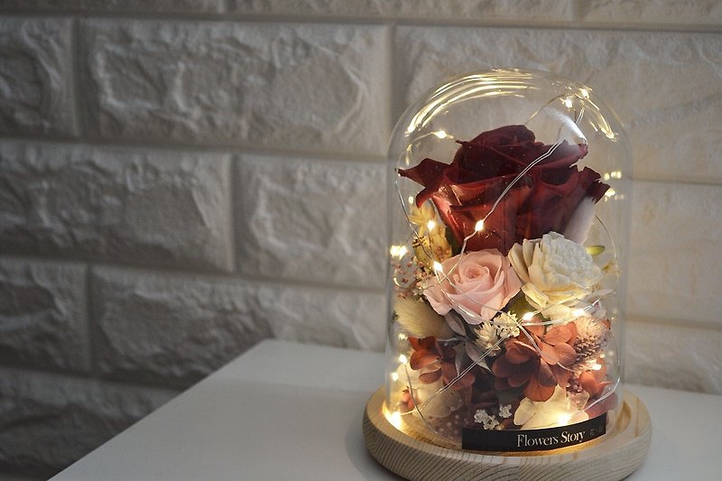 Red rose eternal life rose glass cup night light dry flower anniversary gift dry bouquet flower - Dried Flowers & Bouquets - Plants & Flowers Red