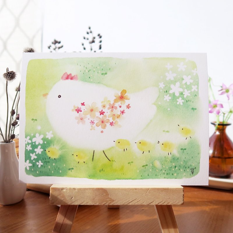 Hen and chicks postcard - การ์ด/โปสการ์ด - กระดาษ สีเขียว