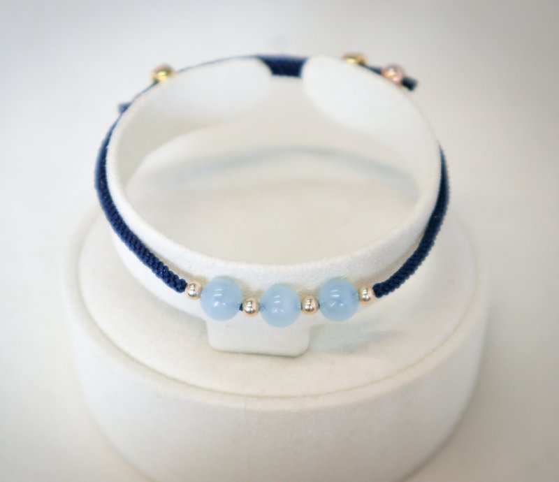 925 SILVER Aquamarine 6MM x 3 pieces fully hand-woven lucky bracelet. Can be adjusted freely - สร้อยข้อมือ - เครื่องประดับพลอย สีน้ำเงิน