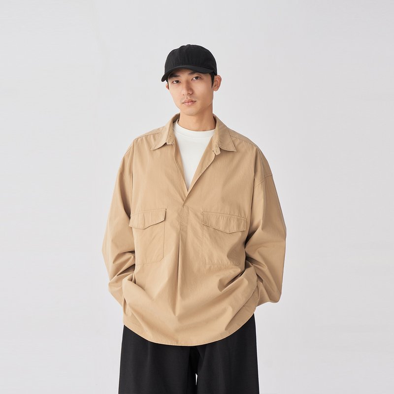 TopBasics 日系休閒套頭長袖襯衫 - 男襯衫/休閒襯衫 - 棉．麻 橘色
