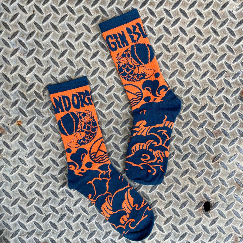 Hong Kong Design Island Renyuan Unisex One Size Socks Salted Fish Nie Nie Socks Socks-Blue - ถุงเท้า - ผ้าฝ้าย/ผ้าลินิน สีน้ำเงิน