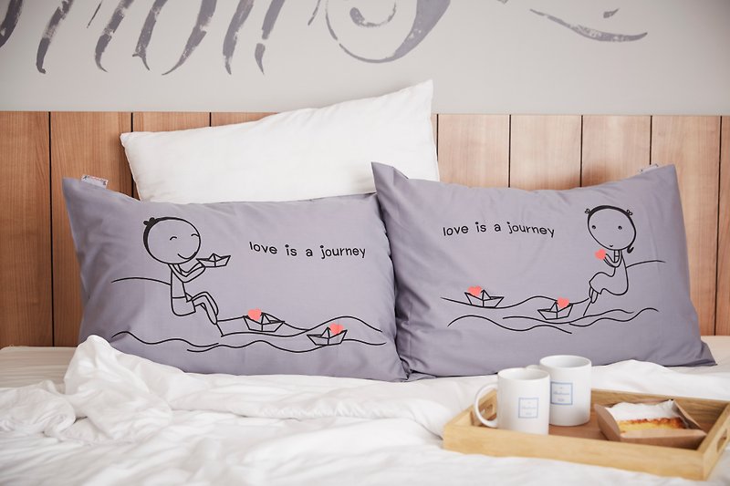 "Love is my journey" Couple Pillow Case: 007 - Pillows & Cushions - Cotton & Hemp Gray