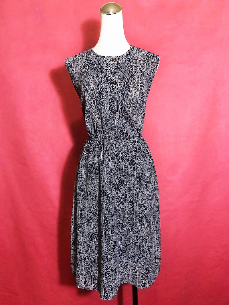 Totem chiffon sleeveless vintage dress / abroad brought back VINTAGE - ชุดเดรส - เส้นใยสังเคราะห์ สีน้ำเงิน