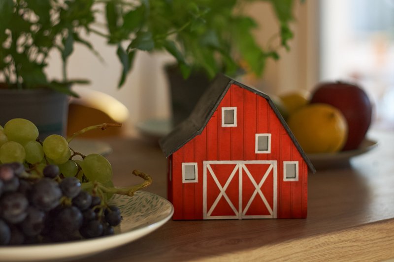 ミニチュア ハンドメイド ハウスモデル - 置物 - 木製 レッド