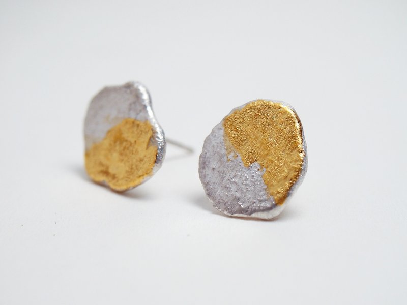 Coal Series  #a268 Melted Rock Earring - ต่างหู - เงิน สีทอง