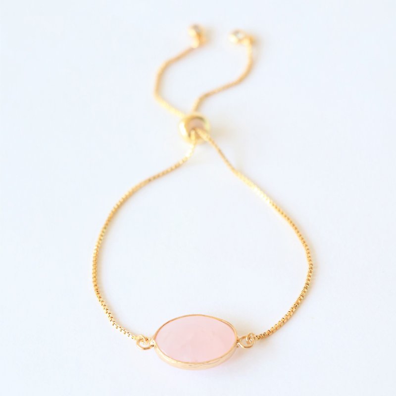 Rose quartz sliding bracelet - rose quartz gold plated bracelet - สร้อยข้อมือ - เครื่องเพชรพลอย สึชมพู