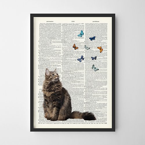 Weekend Road Trip Cat and butterflies art print 可客製化 海報 掛畫