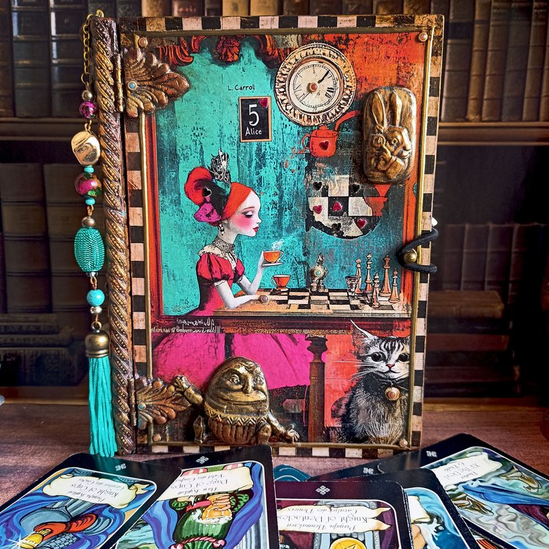 Wooden book box,Tarot cards box,Alice in Wonderland,Mad Hatter box,White rabbit - 居家收納/收納盒/儲物盒 - 木頭 藍色