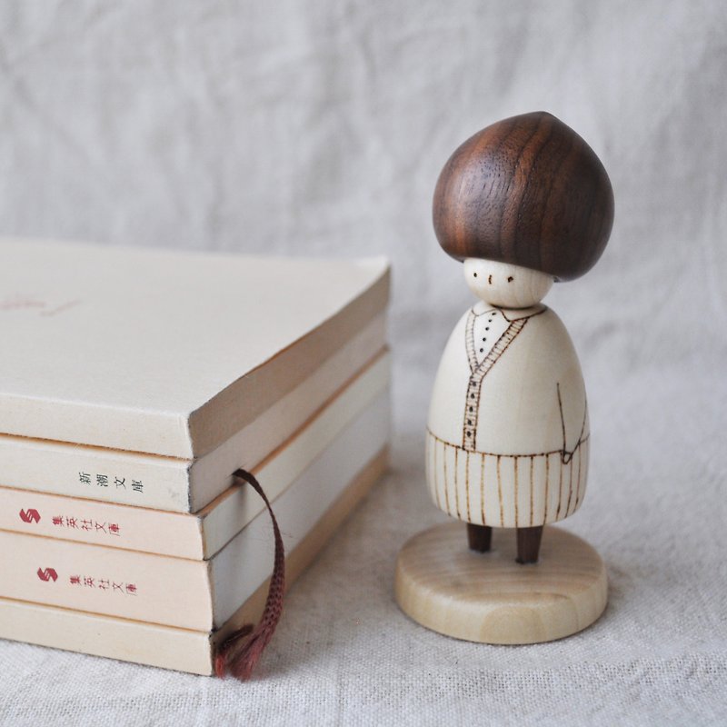 Mushroom girls kokeshi 5 - Stuffed Dolls & Figurines - Wood Brown