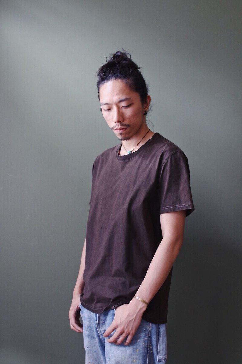 Omake T-shirt  persimmon dye - เสื้อฮู้ด - ผ้าฝ้าย/ผ้าลินิน สีนำ้ตาล