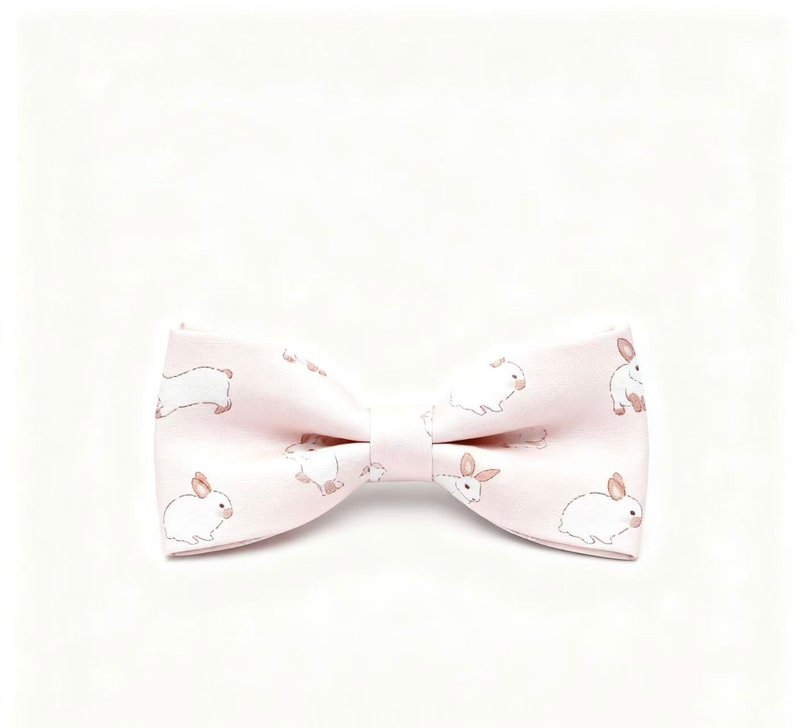 Pink bunny print bow tie, playful and classic outfit - Bow Ties & Ascots - Cotton & Hemp Pink