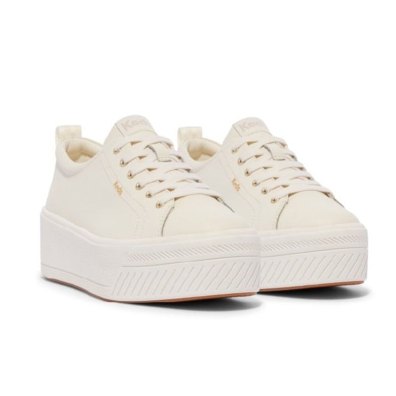 KEDS SKYLER LEATHER 皮革厚底增高鞋 冰川白/香檳金 WH68134 - 女休閒鞋/帆布鞋 - 其他材質 