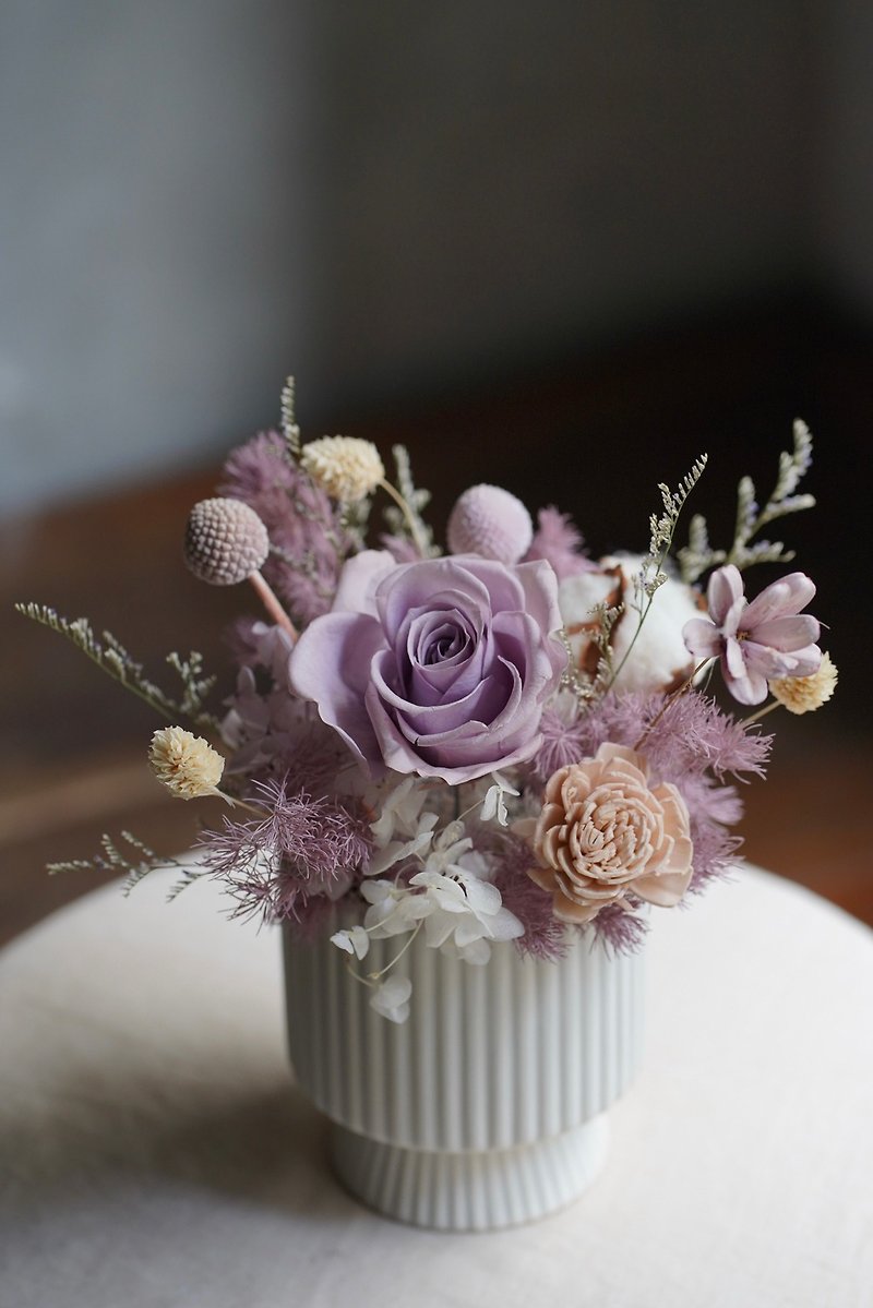 Light purple immortal dry potted flowers - ช่อดอกไม้แห้ง - พืช/ดอกไม้ 