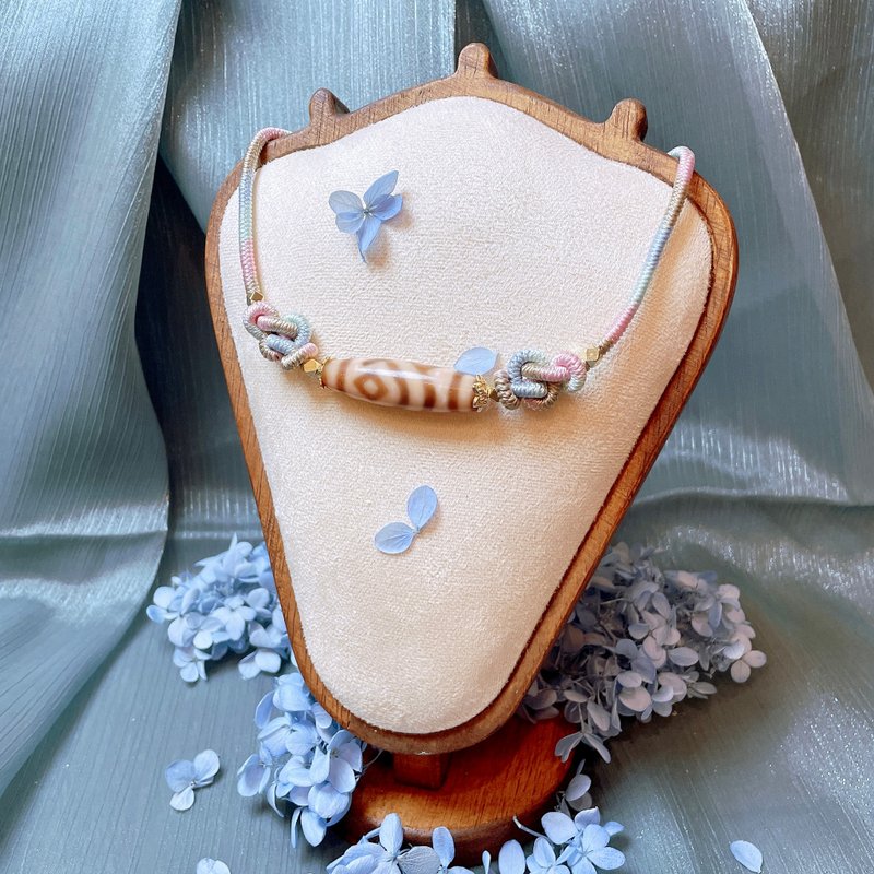 雙魚二眼天珠漸層如意編繩頸圈項鏈 - 項鍊 - 玉石 粉紅色