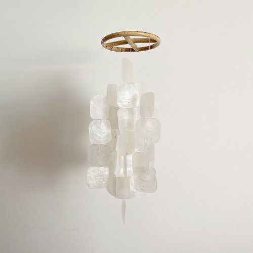 HO’ USE PRE-MADE | Polish Restr._White(S) Square | Shell Wind Chime Mobile | #0-336